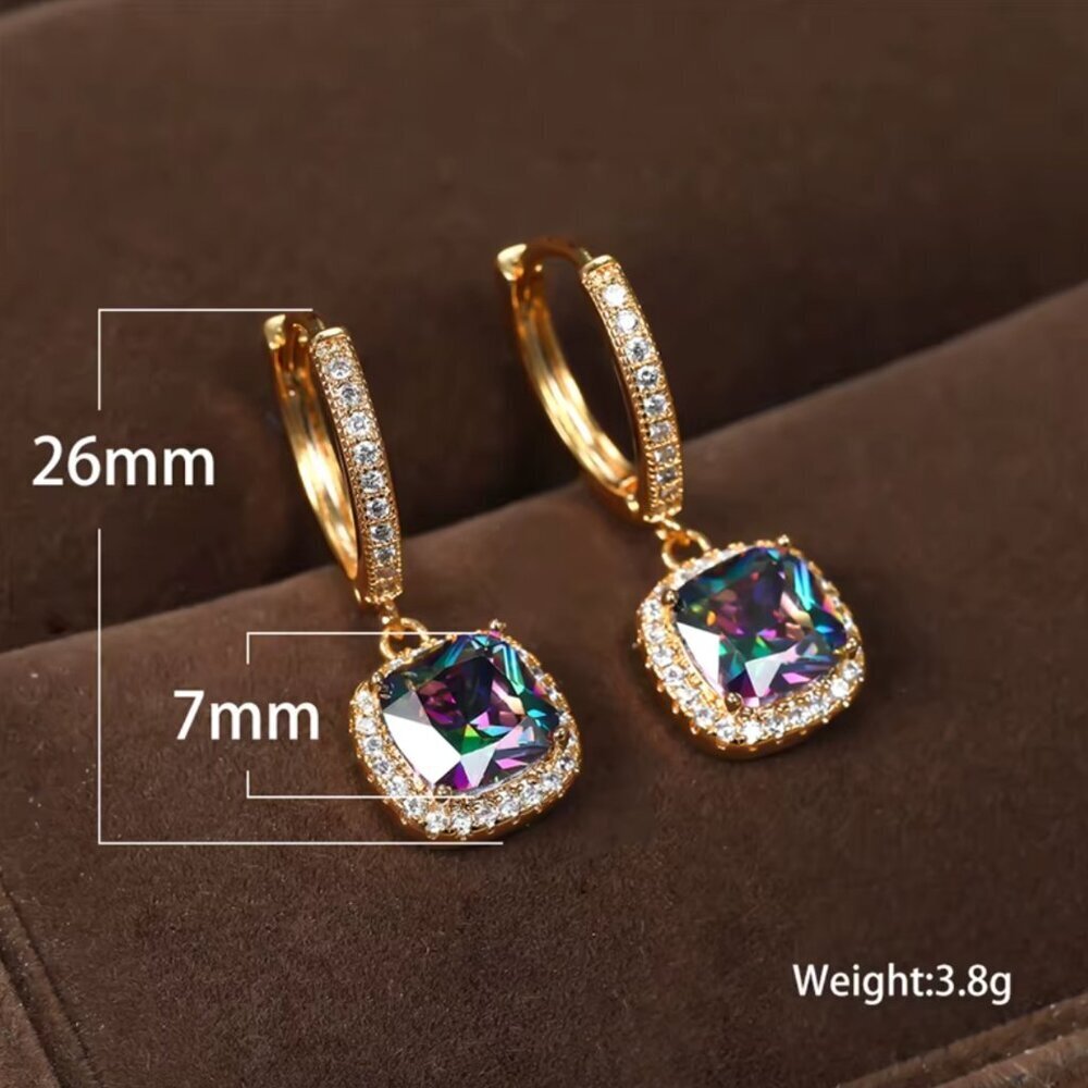 NEW 14k Gold Mystic Topaz Sapphire Diamond Hoop Earrings - Picture 5 of 5